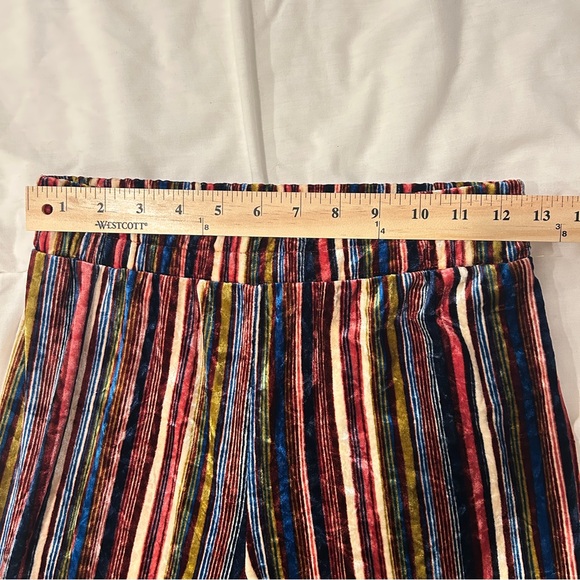 Multicolor Jewel Toned Stripes Crushed Velvet Pants with Elastic Waistband Small - Picture 9 of 10